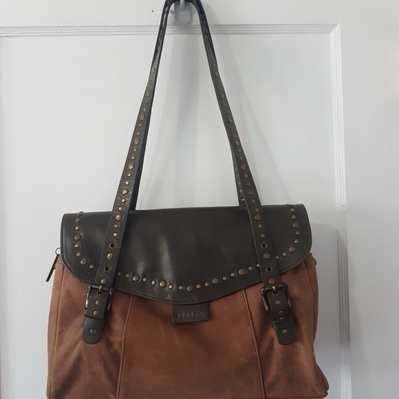 Joanel Y2K Leather and Suede Studded Shoulder Tote  Hand Bag - Picture 1 of 11